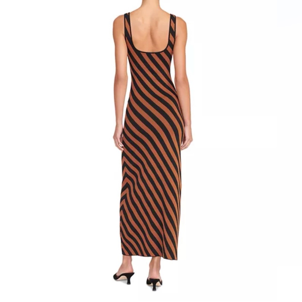 STAUD Katie Striped Midi Dress Black Brown Diagonal Stripe Knit Dress Size S - Picture 2 of 3
